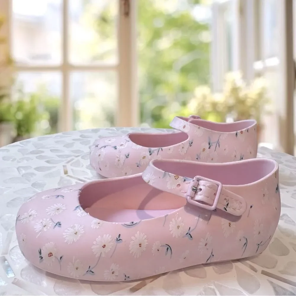 MINI MELISSA DORA Mary Jane Ballerina BABY PINK WHITE SHOES Toddler Size 8 EU 22